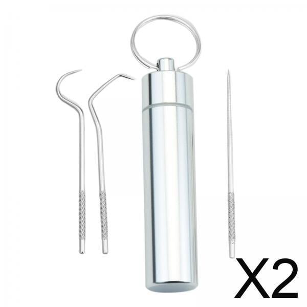 Palillos de dientes portátiles,Kit de palillos de dientes de acero inoxidable 304 Uso de hilo dental,Colgante de palillo de dientes de metal Selección de hilo dental de tubo
