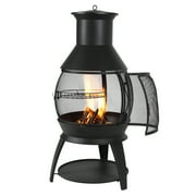 KFFKFF Outdoor Fire Pit, 22 Inch Spherical Wood-Burning Chiminea, BBQ & Heating Fireplace with Grill Grid, Protective Chimney Lid & Rust-Resistant Chiminea Cap, Ideal for Patio, Garden, Yard