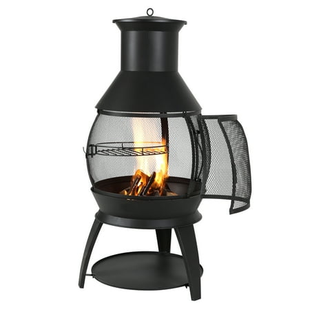 KFFKFF Outdoor Fire Pit, 22 Inch Spherical Wood-Burning Chiminea, BBQ & Heating Fireplace with Grill Grid, Protective Chimney Lid & Rust-Resistant Chiminea Cap, Ideal for Patio, Garden, Yard
