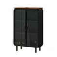 thumbnail image 5 of Glass Sideboard Buffet Cabinet, 3-tier Accent Cabinet with Glass Doors and Unique Fir Cabinet Top, Metal Console Sideboard for Entryway, Living Room, Dining Room, Black+Brown, 5 of 9
