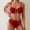 Red, variant on Thin Strap Bikini with Central Metal Buckle and Ruched High Waist Bottom Two Piece Swimsuit Red XL