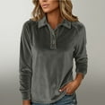 thumbnail image 2 of UTSJKR Womens Long Sleeve Trendy Shirts Business Work Casual V Neck Collared Tops Button Down Loose Fit Tees Shirts Gray M, 2 of 8