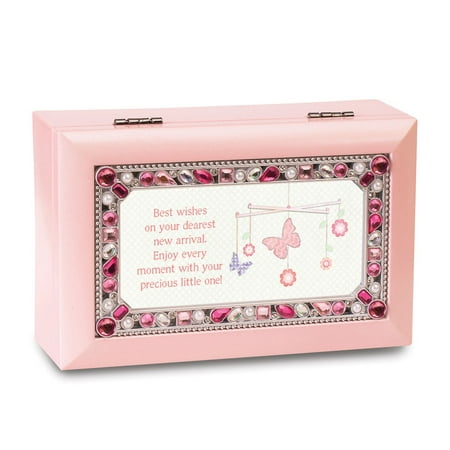 Pink Resin Baby Girl Best Wishes Music Box (Best Wishes On Baby Girl Birth)