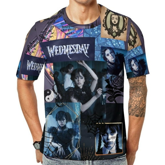 Wednesday T-Shirt Full Print Short Sleeve Crew Neck Casual Novelty Graphic Tee Shirt Tops for Men Women S