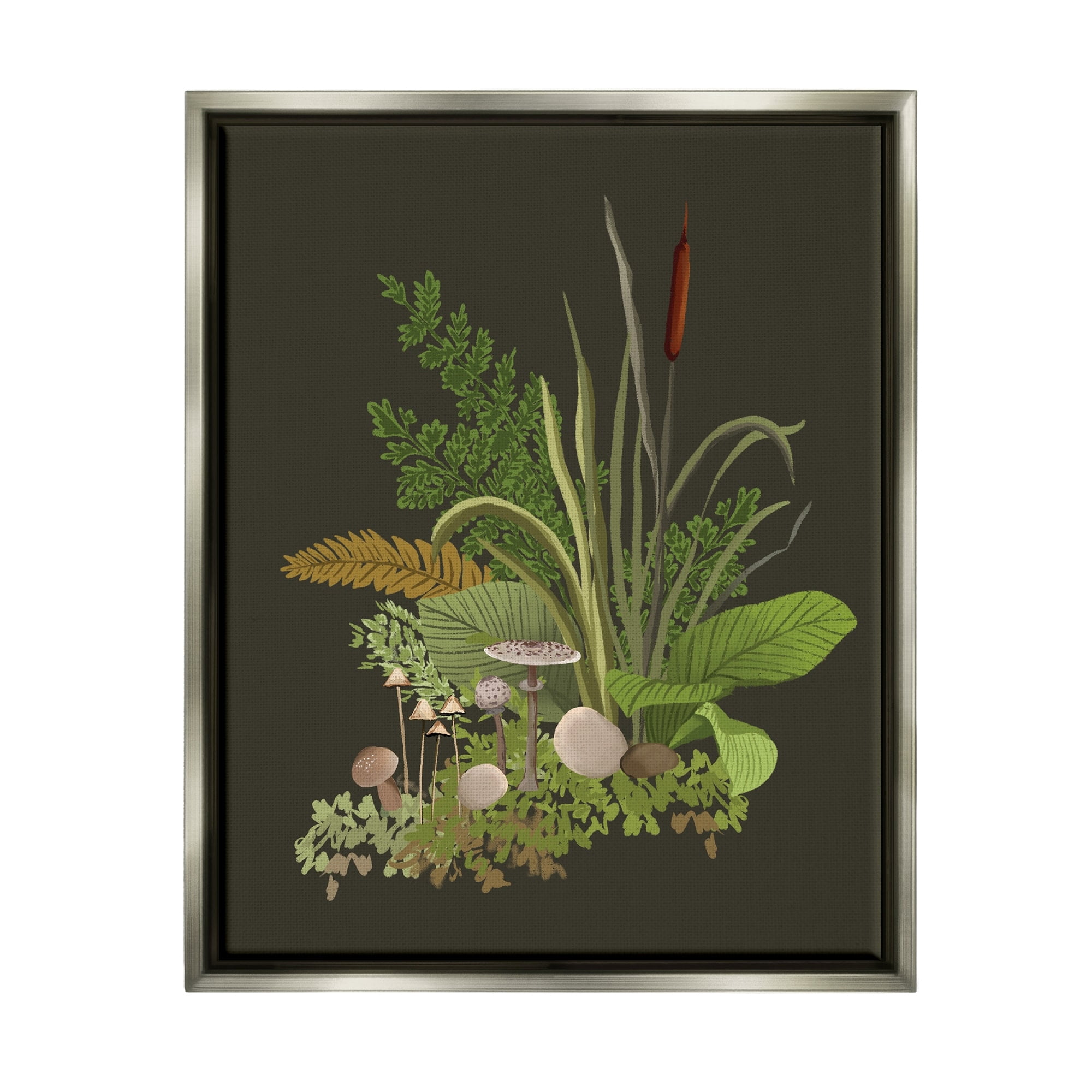 Stupell Industries Natural Forest Floor Botanical Arrangement Mixed Mushrooms Ferns Graphic Art Luster Gray Floating Framed Canvas Print Wall Art, Design by House of Rose