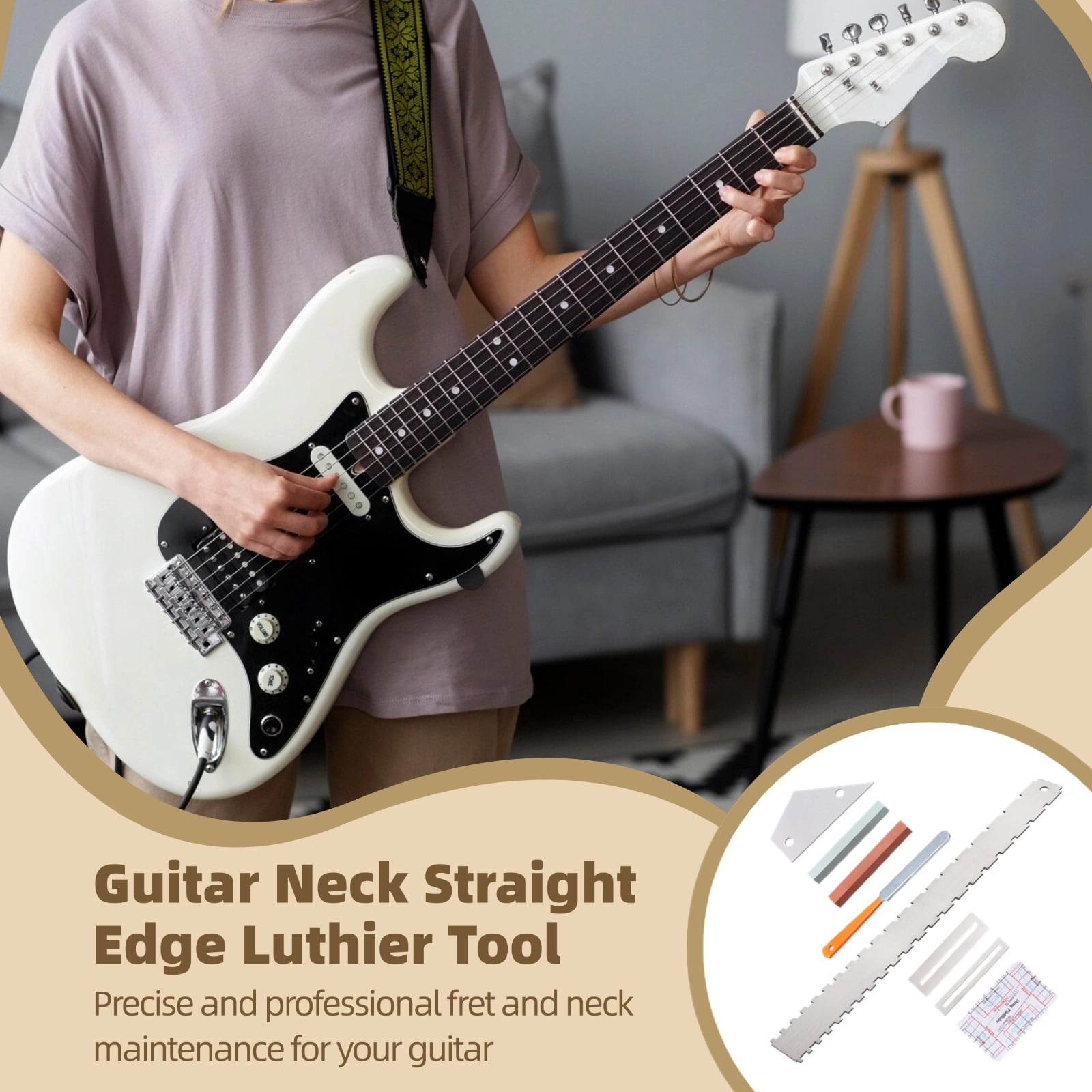 8 PCS Professional Guitar Maintenance Kit - Luthier Tool Set with Notched Straight Edge, Fret Rocker, File, Action Ruler & Guards for Fret Leveling & Neck Adjustment