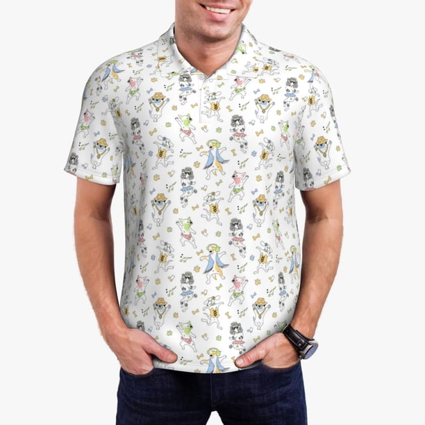Fotbe Dancing Dogs Camiseta Polo de Golf para Hombre con Estampado – Camisa Deportiva Transpirable con Cuello Abotonado-Medium