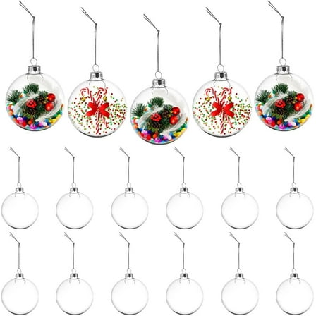 12Pcs Clear Glass Christmas Ornament Balls 3.8x3 Round Fillable Christmas Ornaments Plastic Ornaments for Crafts Fillable Hanging Ornament Ball for Christmas Tree Wedding Home Decor
