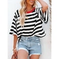 thumbnail image 4 of Tops for Women Striped Fashion T Shirts for Women Color Block Crewneck Design Loose Basic Tee, 4 of 6