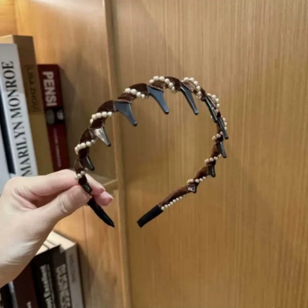 Pisexur Belleza Maquillaje Diadema vintage con cuentas onduladas de terciopelo y perlas artificiales de cráneo altopara mujeres y hombres