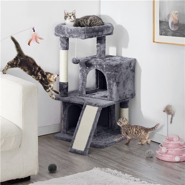 Topeakmart 36 H Cat Tree Tower Cat House With Double Condos Scratching Posts Sisal Rope Furry Ball For Cats Kittens Dark Gray Walmart Com Walmart Com