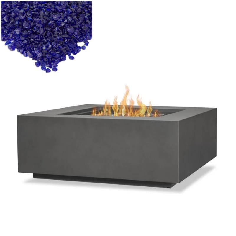 Home Square 2Piece Set with Square Propane Fire Table & Fire Glass