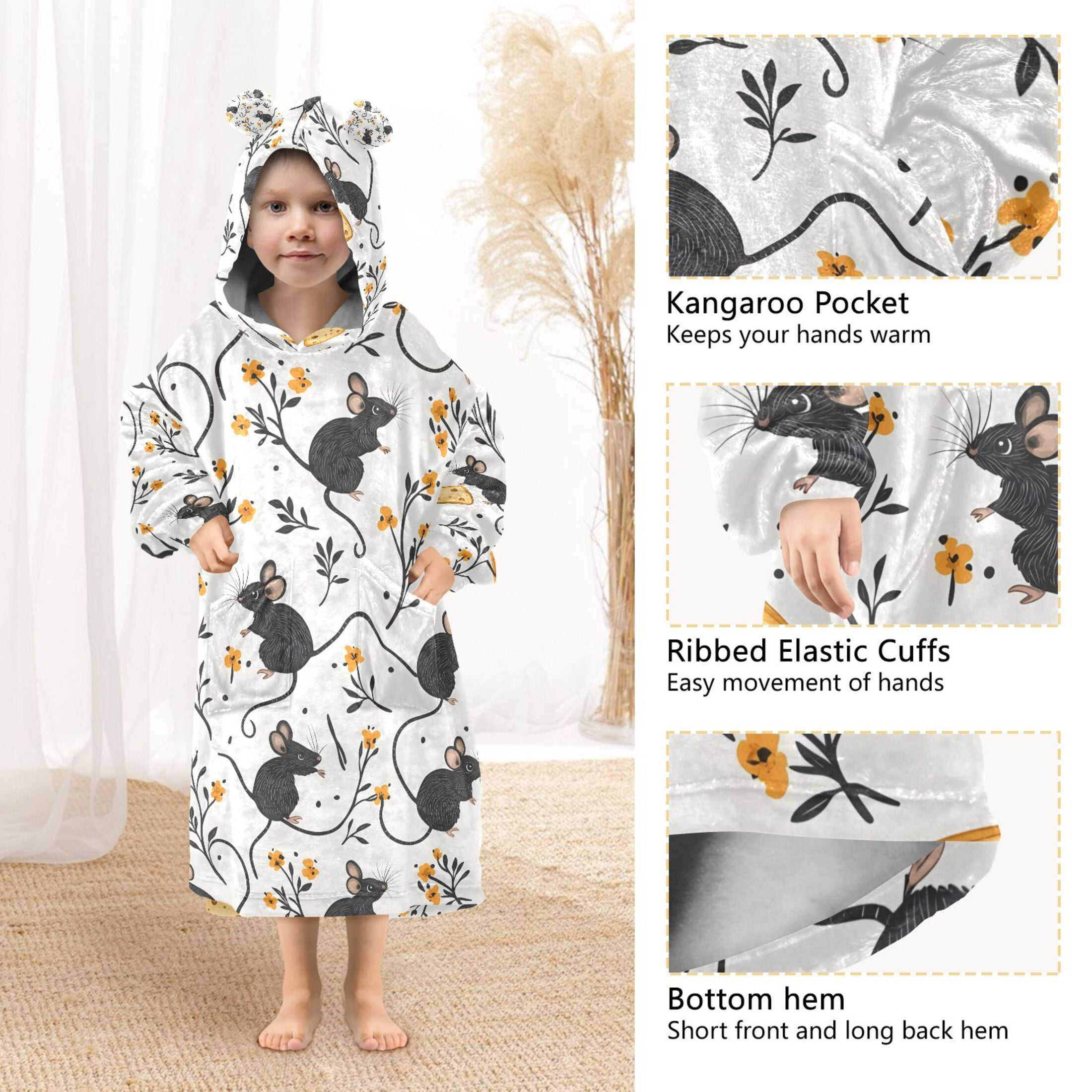 joogoo Wearable Blanket Hoodie for Cute Mouse Rat Oversized Sherpa Hooded 3-14 YR M