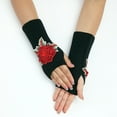 thumbnail image 4 of CUZIBR Winter Gloves Women Ladies Warm Solid Color Knit Fingerless Gloves Mittens Fashion Flowers Striped Open Fingers For Running Driving Hiking, 4 of 6