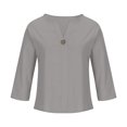 thumbnail image 4 of AherBiu Plus Size Tops for Women Button Notch V Neck 3/4 Sleeve Cotton Linen Lightweight Summer Shirt Blouse, 4 of 6