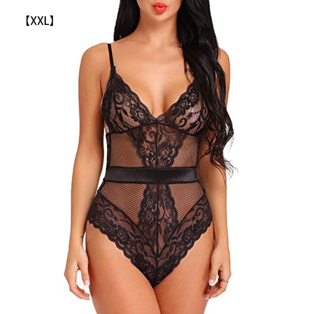 Lencería sexy de encaje para mujer, ropa interior con perspectiva, ropa de dormir, negro, XXL Yuarrent XX000096-09