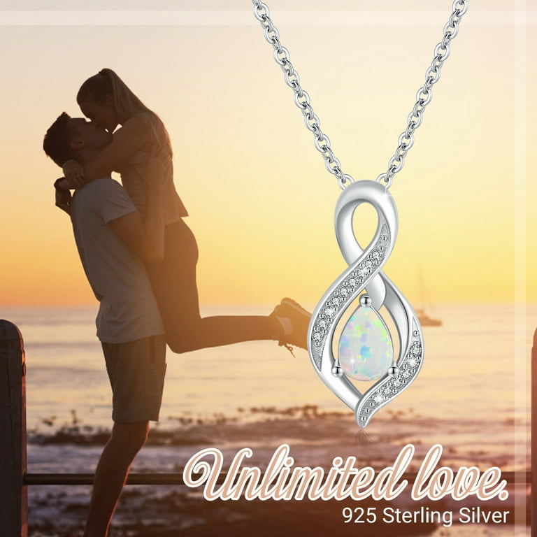AOVEAO Opal Pendant Necklace 925 Sterling Silver Necklaces for