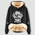 thumbnail image 2 of Wang6 Over Sized Fleece Lined Hoodies for Women Trendy Winter Warm Cute Cow White Graphic Pullovers Sweatshirts Causal Long Sleeve V Neck Loose Fit Tops Black XXXL, 2 of 3