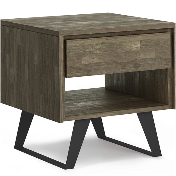 Distressed Grey End Table with Drawer, Industrial Side Table for Living Room, Bedroom