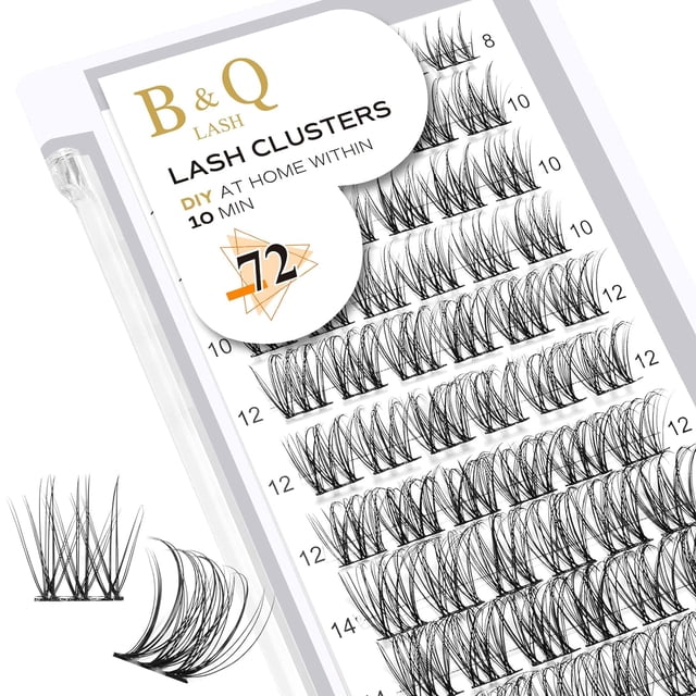 Lash Clusters Extensiones de pestañas DIY 72 grupos de pestañas CD Curl B&Q LASH Mega Volumen Pestañas individuales Extensiones de grupos de pestañas Wispy Lashes Cluster DIY en casa (NM-D-8-16MIX)