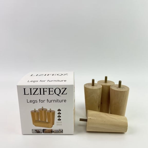LIZIFEQZ Legs for furniture,4 Inches Round Natural Solid Wood Furniture Legs Set of 4, Heavy Duty 800 Lbs Capacity Furniture Legs, Replacement Legs for Furniture, Couch, Sofa, Dresser, Ottoman