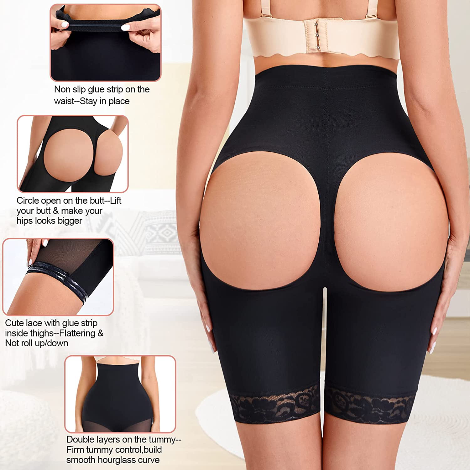 Irisnaya Women's Butt Lifter Shapewear Tummy Control Panties Hi- Waist  Trainer Seamless Body Shaper Booty Shorts Hip Enhancer Bodice Briefs(Black  X-Large) 
