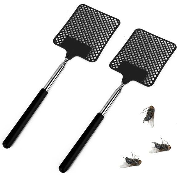2 Pack Fly Swatter, Extendable Fly Swatters, Manual Fly Swat Pest Control For Indoor Outdoor Mosquito Wasp Bug Insect, Black