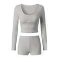 thumbnail image 4 of Arlun Summer Two Piece Yoga Sets for Women Button up Scoop Neck Long Sleeve Crop Tops and Stretch Tight Shorts 2026 Spring Summer Slim Solid Color Workout Casual Outfits Light Gray M, 4 of 4