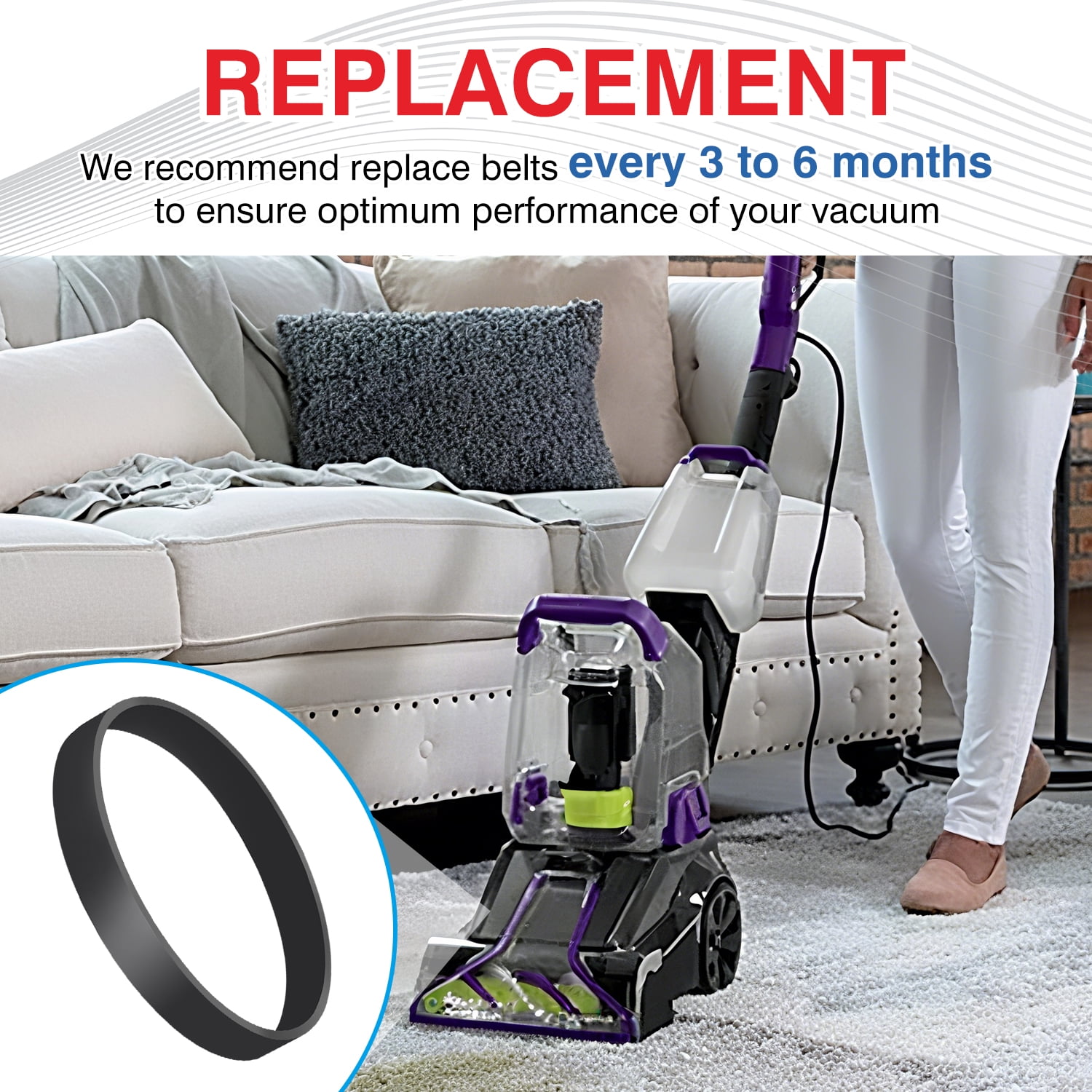 Vacuum Belts Replacement Compatible with Bissell Model 2910, 2987, 2806 PowerForce/TurboClean PowerBrush Pet Carpet Cleaner, Flat Pump Belt Replace Part 1606428 (4 Pack)
