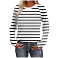 thumbnail image 2 of Striped Shirts for Women Long Sleeve Crewneck Color Block Basic Loose Tops White 2XL, 2 of 8