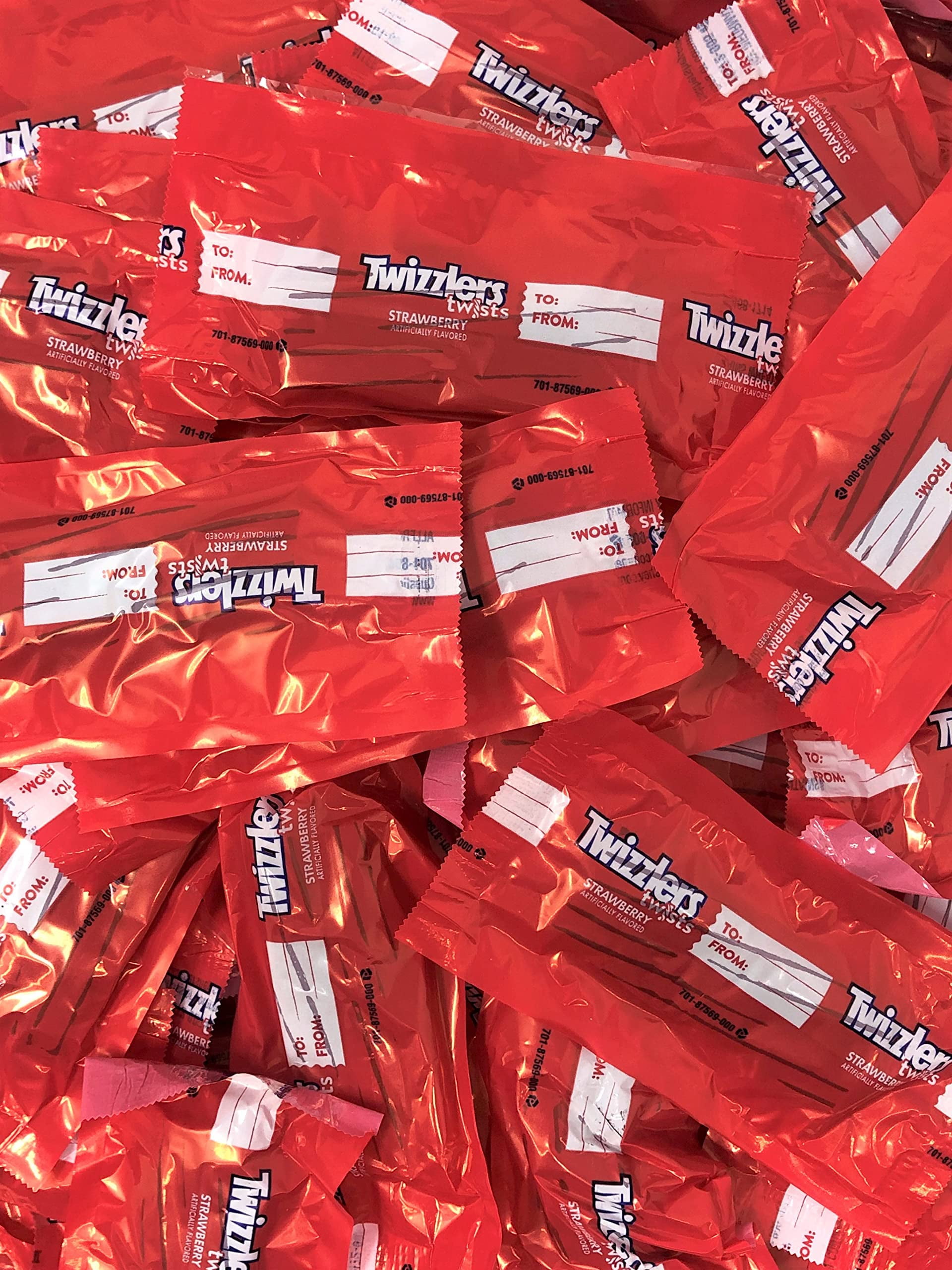 Twizzlers Strawberry Twists, 3 Lb Bulk, Addressable Strawberry Twizzlers Twists Licorice Candy, Mini Snack Size with To and From Labels for Parties and Birthdays