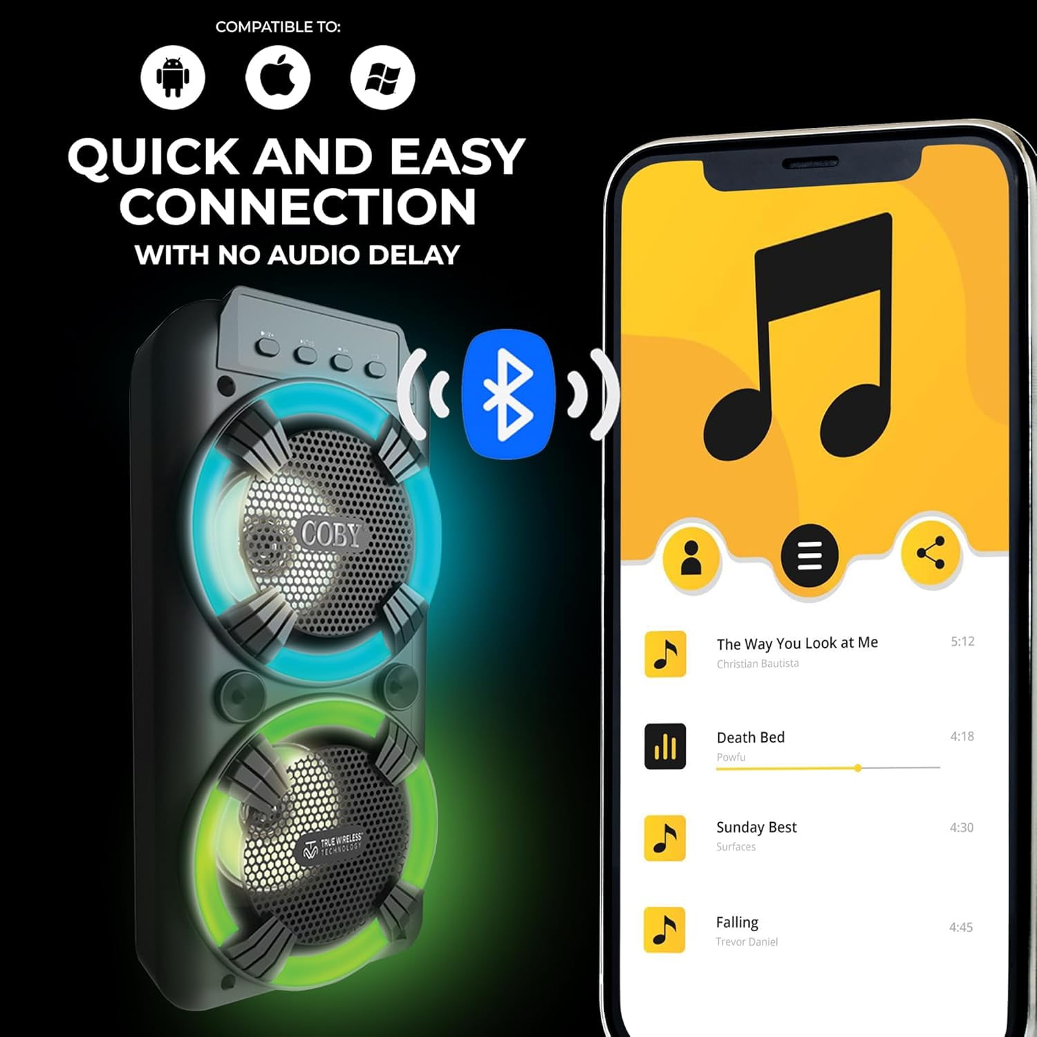 COBY True Wireless Bluetooth Speaker with Karaoke Microphone and LED Lights