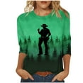 thumbnail image 3 of Aboser Western Cowboy Tops for Women Trendy 3/4 Sleeve Printed Shirts Plus Size Casual T Shirt Funny Round Neck Tunic Top Cozy Soft Pullover Blouses, 3 of 6