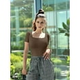 thumbnail image 4 of Women'S 2 Piece Bodysuits Ribbed One Piece Square Neck Short Sleeve Bodysuits Coffee Color S, 4 of 6