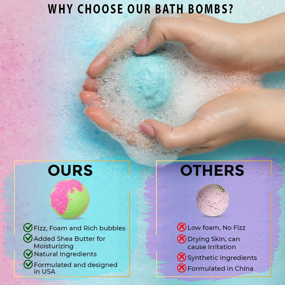 Bath Bombs for Women Relaxing with Inspirational Messages, 12 Natural and Organic Bath Bombs with Essential Oils & Skin Moisturizing Shea Butter. Selfcare Gift for Mom, Wife, Girlfriend