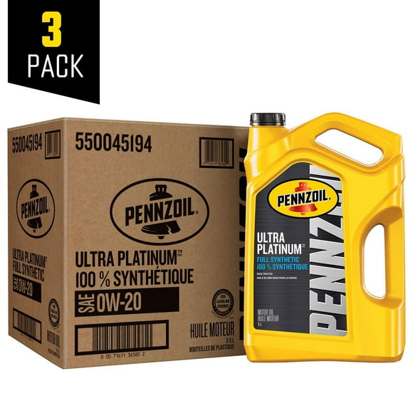 Pennzoil Ultra Platinum 0W-20 Full Synthetic Motor Oil, 5 Litre (3 pack)