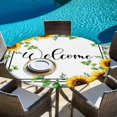 thumbnail image 6 of Yellow Sunflowers Round Tablecloth, Fitted Table Cover with Elastic for 55"-60" Round Tables, Summer Floral Eucalyptus Leaves Striped Table Cloth Outdoor Indoor Dinning Party Waterproof Tablecloths, 6 of 7