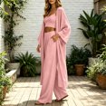thumbnail image 6 of Maqroz Womens 3 Piece Outfits Sleeveless V Neck Crop Top Long Sleeve Open Front Cardigan Cover Up Wide Leg Pants Casual Beach Vacation Lounge Wear Boho Matching Sets, 6 of 7