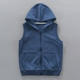 thumbnail image 2 of Girls' Cotton Zip Up Jacket Vest Boys Sleeveless Full Zipper Waistcoat with Pockets, Hoodless/Hoody Outerwear (5 Years, Navy|Hooded), 2 of 6