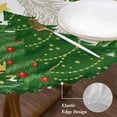 thumbnail image 3 of Green Christmas Round Tablecloth, Fitted Table Cover with Elastic for 36"-44" Round Tables, Xmas Tree Snowflake Stars Winter Table Cloth Outdoor Indoor Dinning Party Waterproof Tablecloths, 3 of 7