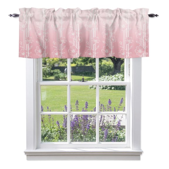 Kitchen Cafe Valance Curtain for Small Windows,Watercolor Flower Stripe Rod Pocket Short Valances,42x12in