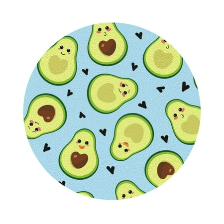 

Coaee Avocado and Hearts Print Leather Coasters Set of 6 Non-Slip Washable Cup Coasters for Home Office Bar Round Shape