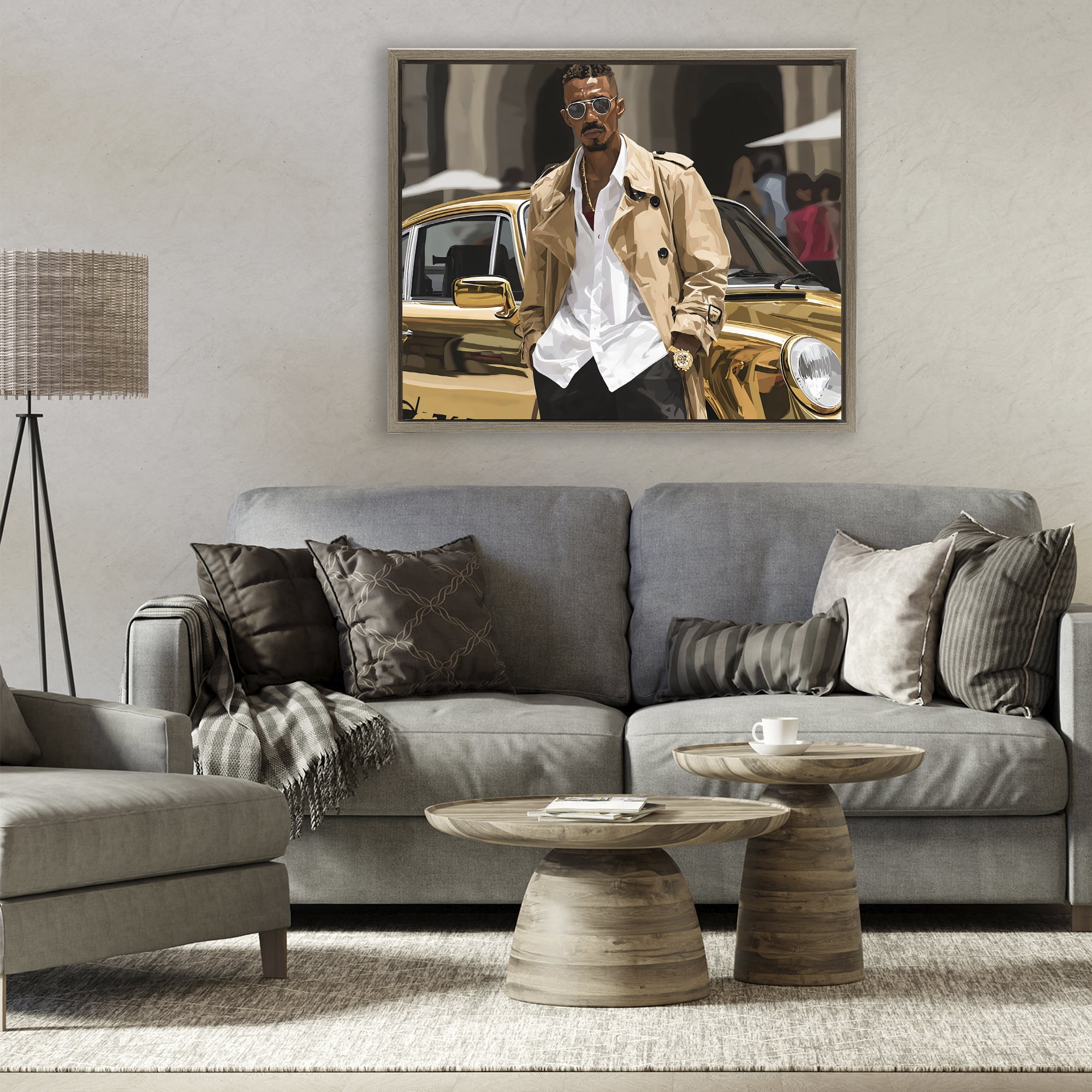 Stupell Industries Classy Gilded Sportscar & Driver Brown Framed Floater Canvas Wall Art, design by Franklyn Gregory