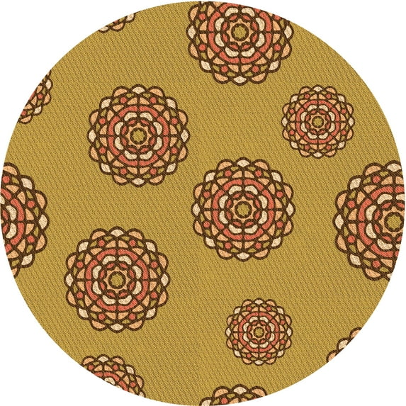 Ahgly Company Indoor Round Patterned Beer Orange Area Rugs, 6' Round