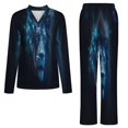 thumbnail image 5 of Lion in Space Galaxy Print Womens Pyjamas Set Button Up Pyjamas Womens with Long Sleeve Top And Wide Leg Pants V-neck Loungewear Sets, 5 of 9