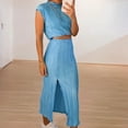 thumbnail image 4 of Xunlbb New Trendy Women's Dresses Women's Summer Solid Color Sleevless Crew Neck Skirt Suit Size S-2XL Holiday Party Clearance, 4 of 9