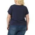 thumbnail image 4 of Unique Bargains Women Plus Size Casual Lace V Neck Short Sleeve Tunics Blouses Navy Blue 1X, 4 of 6