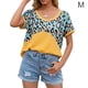 thumbnail image 1 of Camiseta de mujer de manga corta, cuello redondo, estampado, empalme, camiseta informal, amarillo, M Kearding AP001236-10, 1 of 7