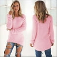 thumbnail image 1 of Women Fluffy Jumper Sweater Solid Long Sleeve Tunic Top, 1 of 2