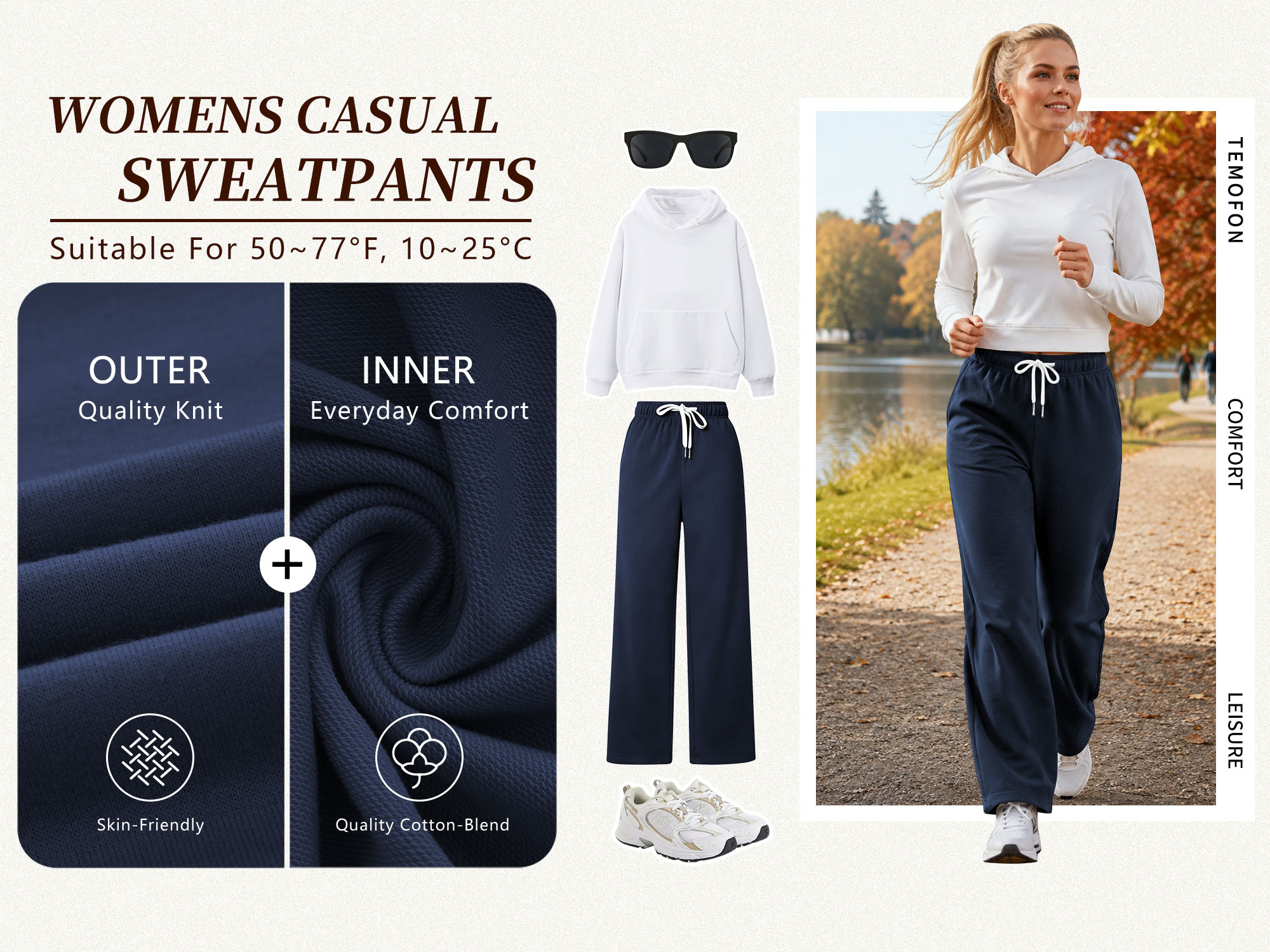Temofon Women's Fall Sweatpants with Pockets, Dark Blue photo 4